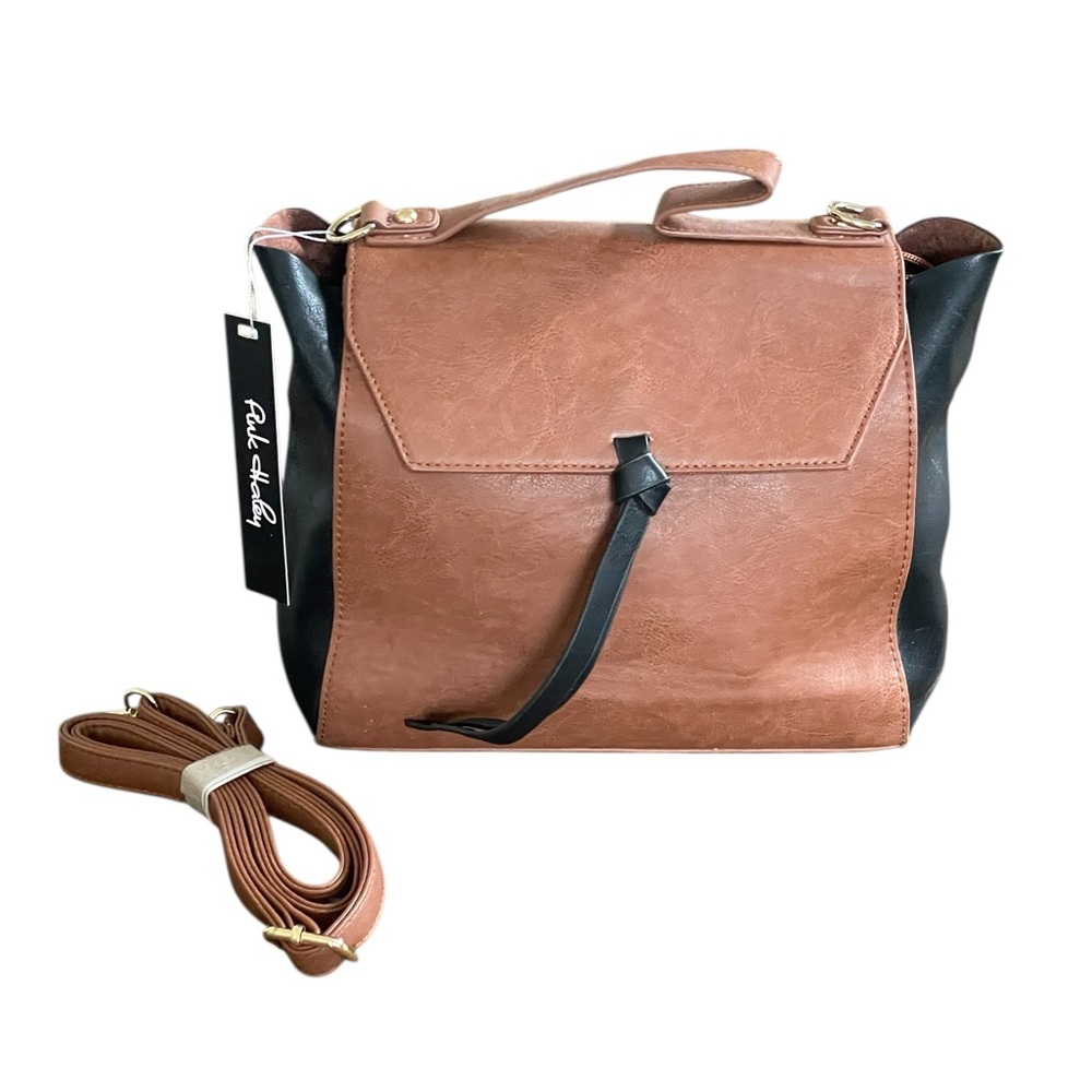 Pink Haley Tan and Black Crossbody Satchel Bag